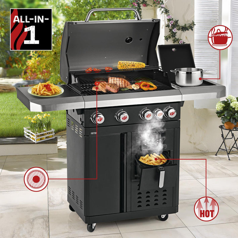 FRYTON 4.1 Burner Gas BBQ with integrated 3.5 L hot air fryer